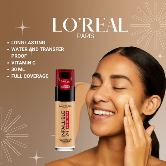 L’Oréal Paris Infallible 32H Fresh Wear Foundation | Full-Coverage, Long-Lasting & Lightweight | Waterproof & Transfer-Proof with Vitamin C – 30ml